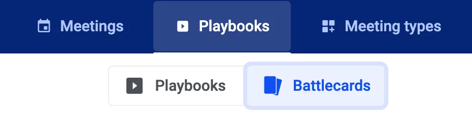 Playbooks navigation bar with the Battlecards tab selected next to Playbooks