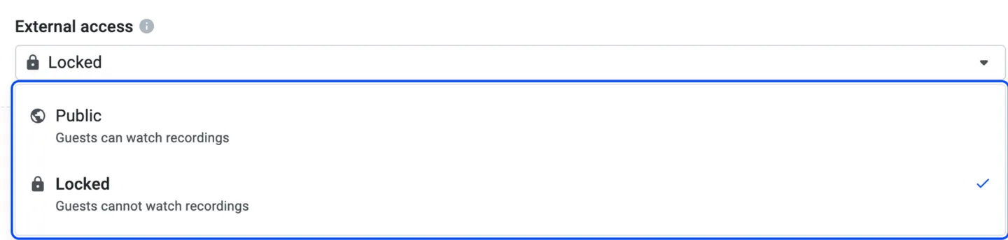 External access dropdown in company settings with Locked selected instead of the default Public option