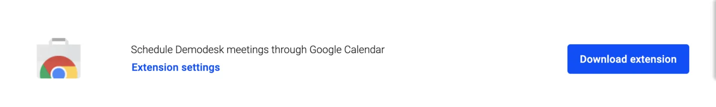 Chrome Web Store listing for the Demodesk extension, with Download extension and Extension settings links