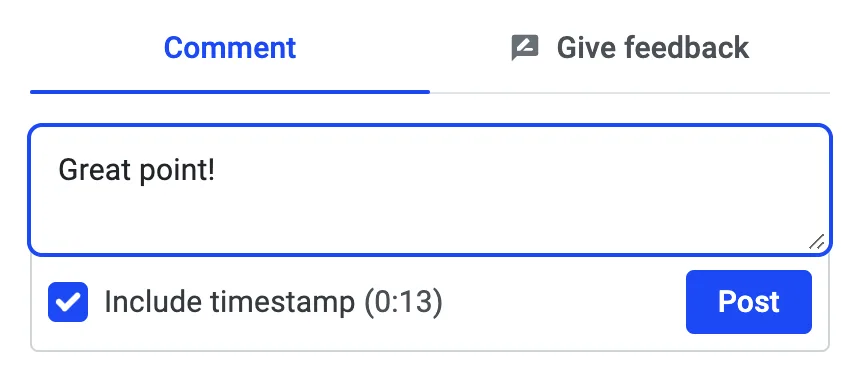 Comment box with sample text, timestamp checkbox enabled, and the Post button