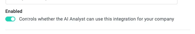 Enabled toggle switched on to let the AI Analyst use the custom API