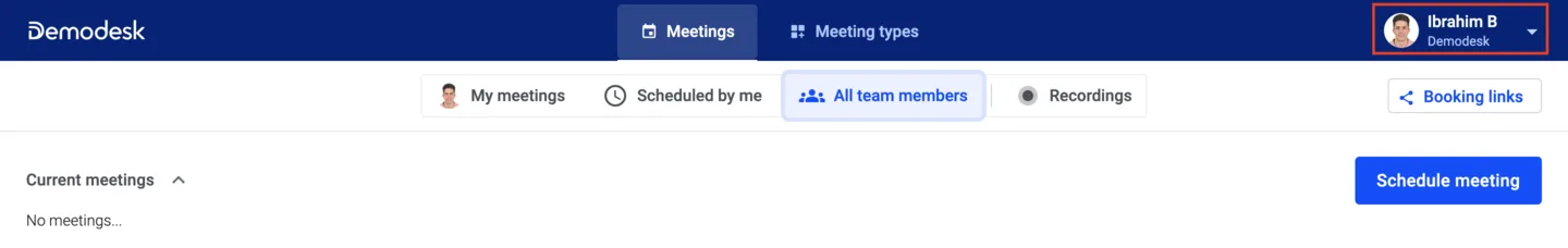 Top right corner of the dashboard with the account settings menu highlighted