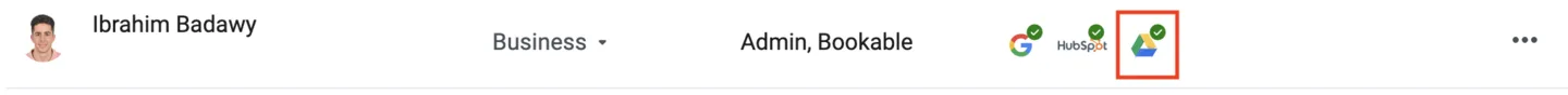 Teammate row with the Google Drive connection icon now highlighted alongside Google and HubSpot