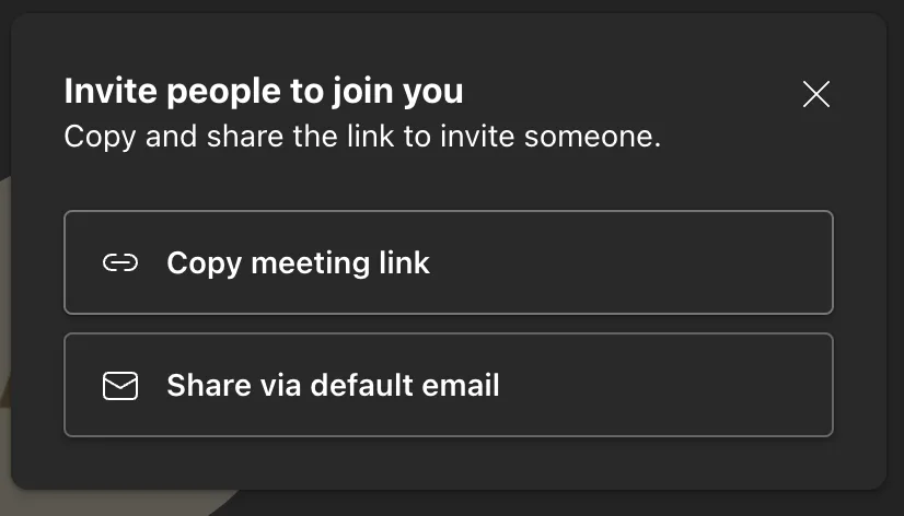 Microsoft-Teams-Dialog „Invite people to join you“ mit der Option „Copy meeting link“