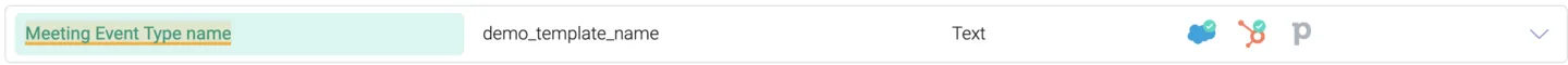 Meeting Event Type name token mapped to a text field named demo template name