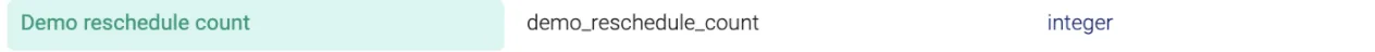 Demo reschedule count token mapped to an integer field named demo reschedule count
