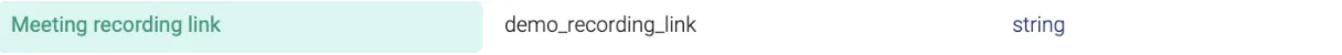 Meeting recording link token mapped to a string field named demo recording link