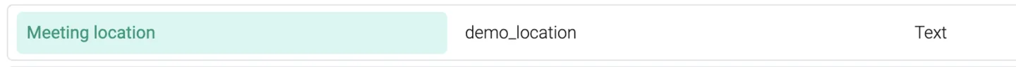 Meeting location token mapped to a text field named demo location