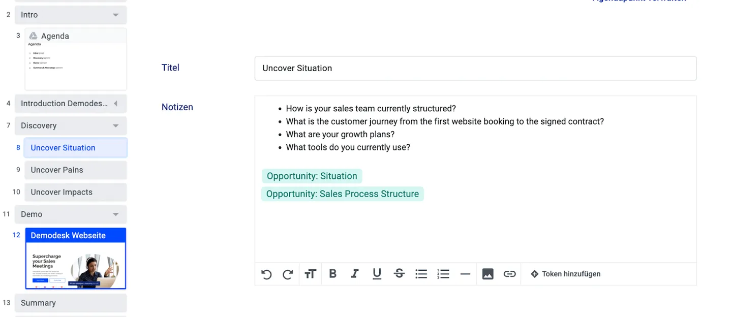 Uncover Situation playbook step with example questions and Opportunity Situation token pills