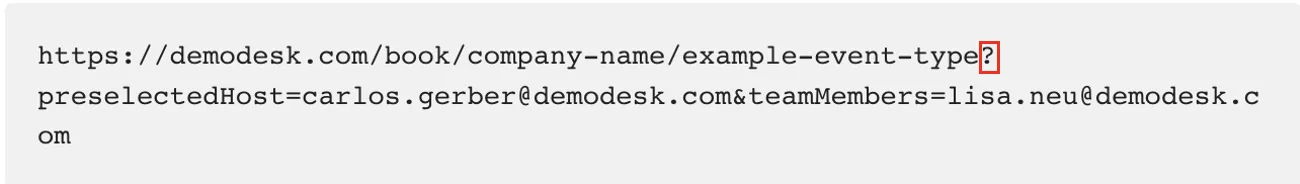 Booking URL with the question mark before the first parameter highlighted