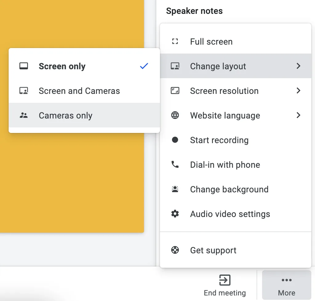 Change layout submenu with Cameras only selected so the customer's view hides Playbook edits