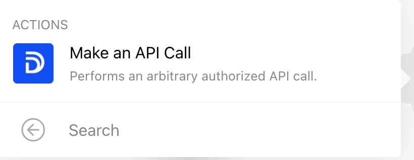 Make actions panel showing the Demodesk Make an API Call action