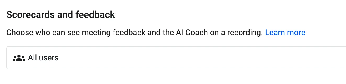 Scorecards and feedback settings with visibility set to All users