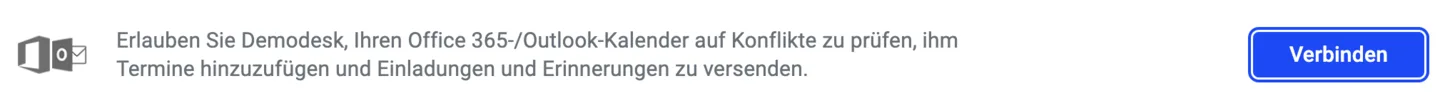 Settings row for connecting an Office 365 or Outlook calendar, with the connect button shown in German