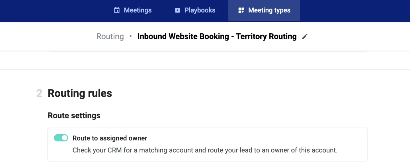 Routing rules step with the Route to assigned owner toggle switched on