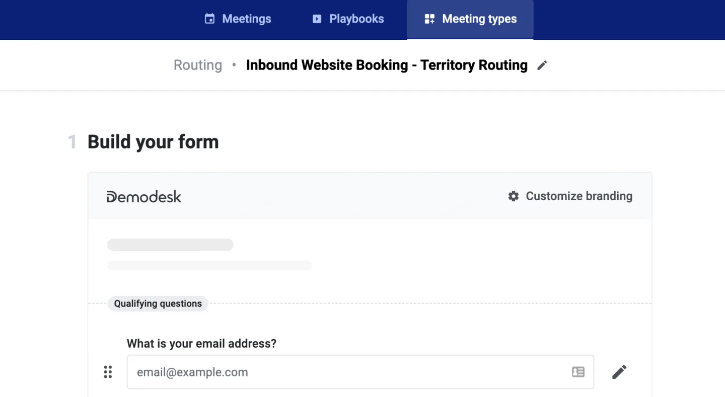 Form builder step showing the automatically added What is your email address qualifying question