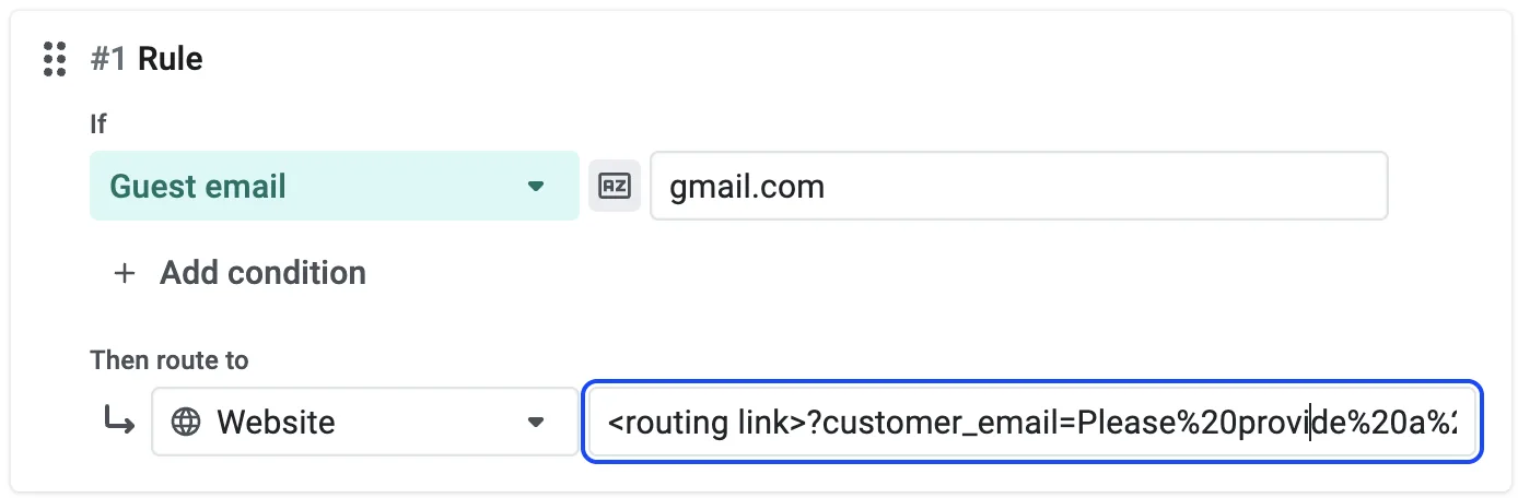 Routing rule redirecting Gmail addresses to the form again with a business email query parameter