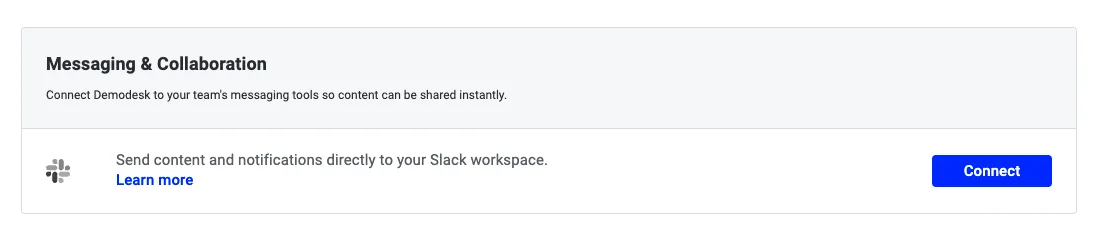Messaging and Collaboration settings with the Slack Connect button